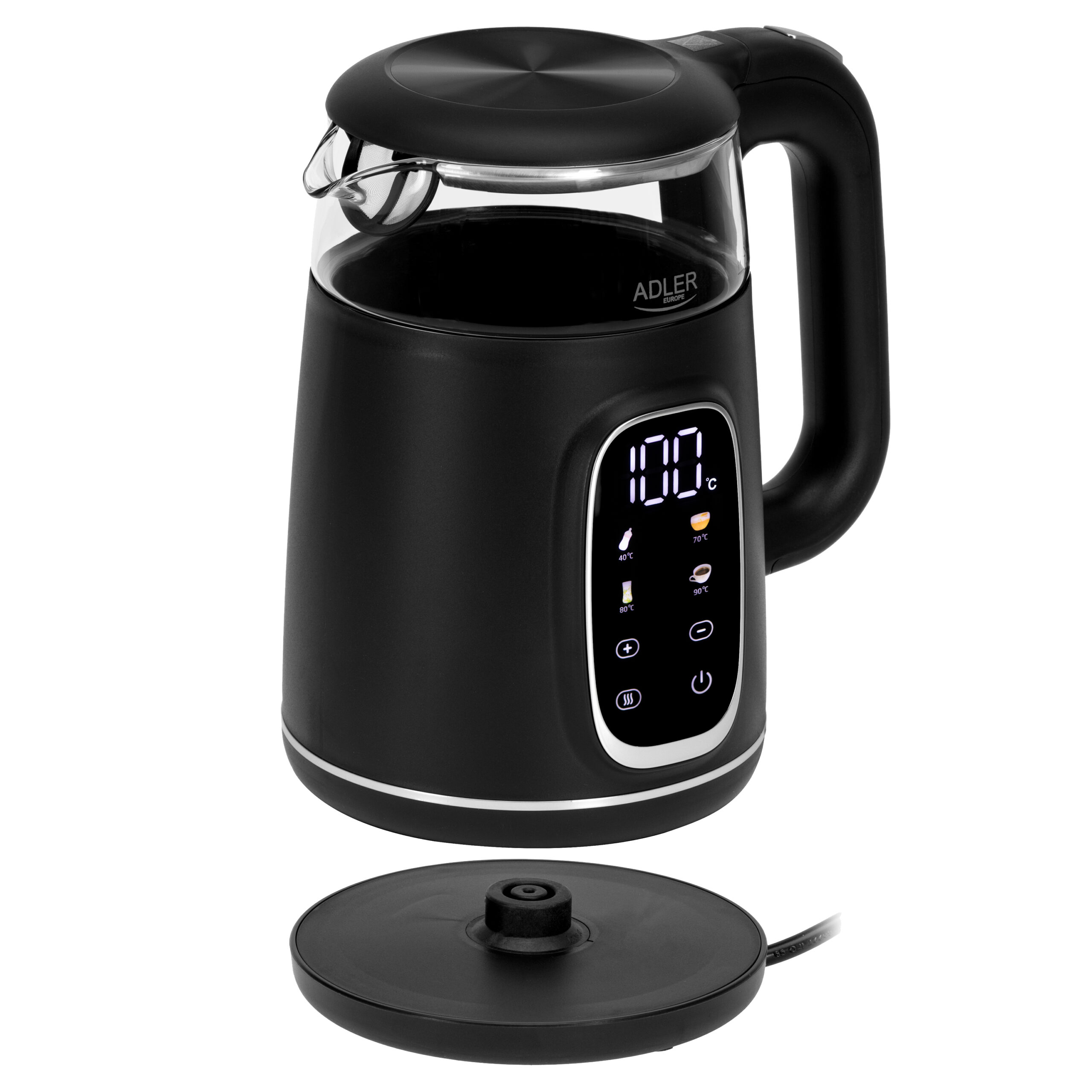 Adler Kettle with LED Display | AD 1305 | Electric | 2200 W | 1.7 L | Plastic | 360° rotational base | Black/Silver - Image 7