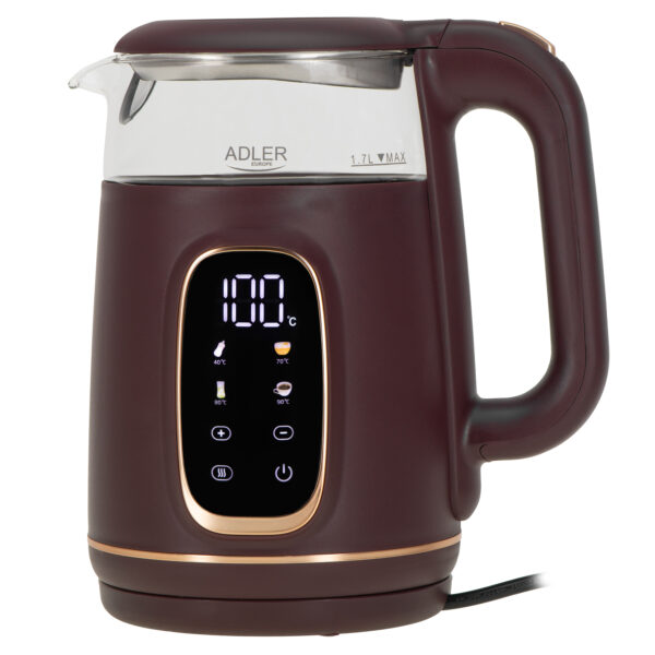 Adler Kettle with LED Display | AD 1305 | Electric | 2200 W | 1.7 L | Plastic | 360° rotational base | Burgundy