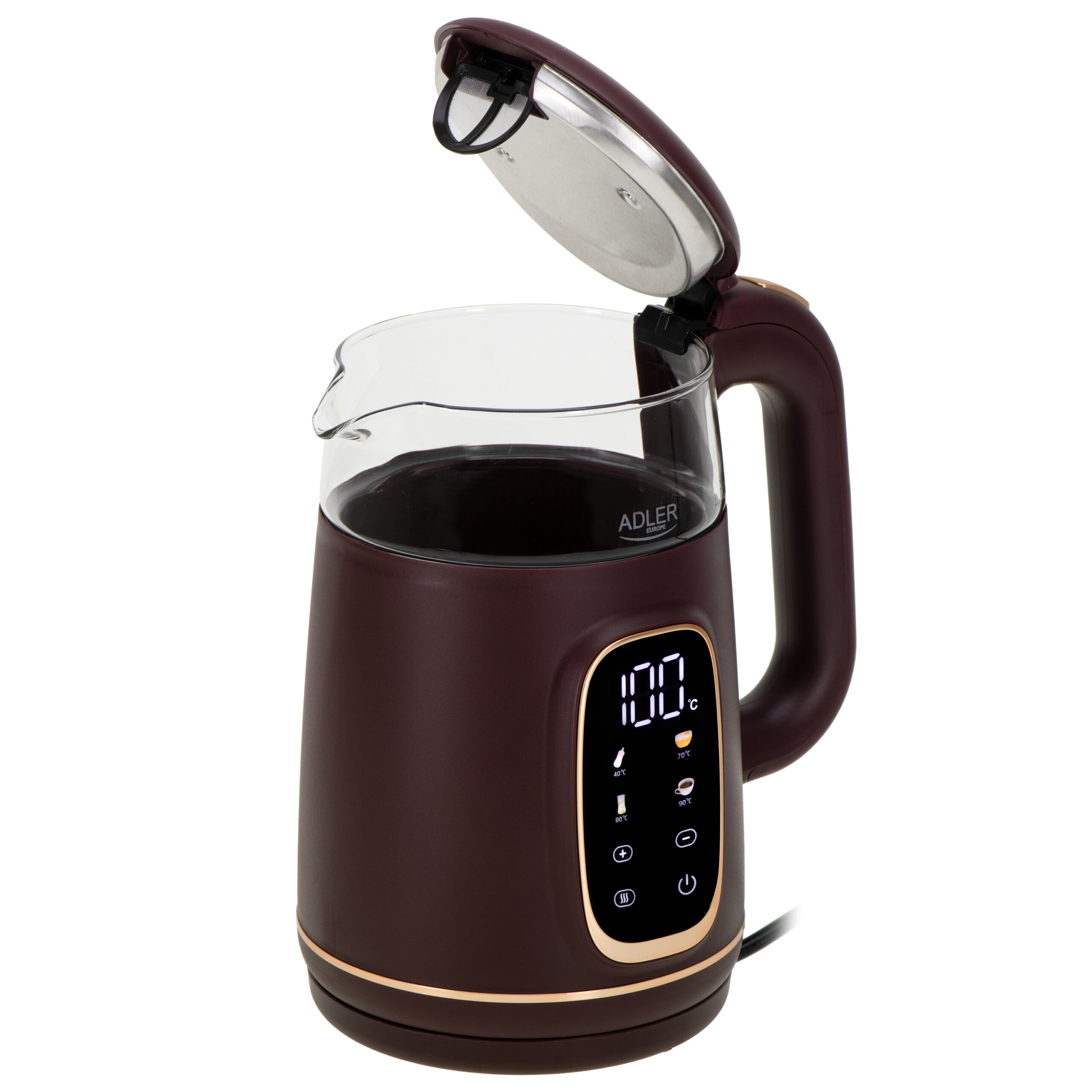 Adler Kettle with LED Display | AD 1305 | Electric | 2200 W | 1.7 L | Plastic | 360° rotational base | Burgundy - Image 5