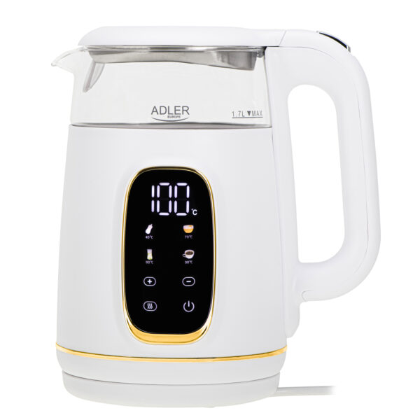 Adler Kettle with LED Display | AD 1305 | Electric | 2200 W | 1.7 L | Plastic | 360° rotational base | White/Gold