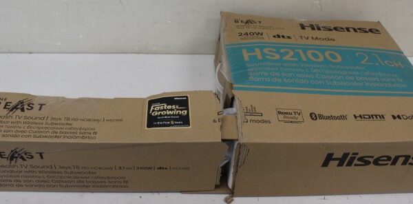 SALE OUT. Hisense HS2100 Soundbar System | Hisense Soundbar System | HS2100 | USB port | DAMAGED PACKAGING | AUX in | Bluetooth