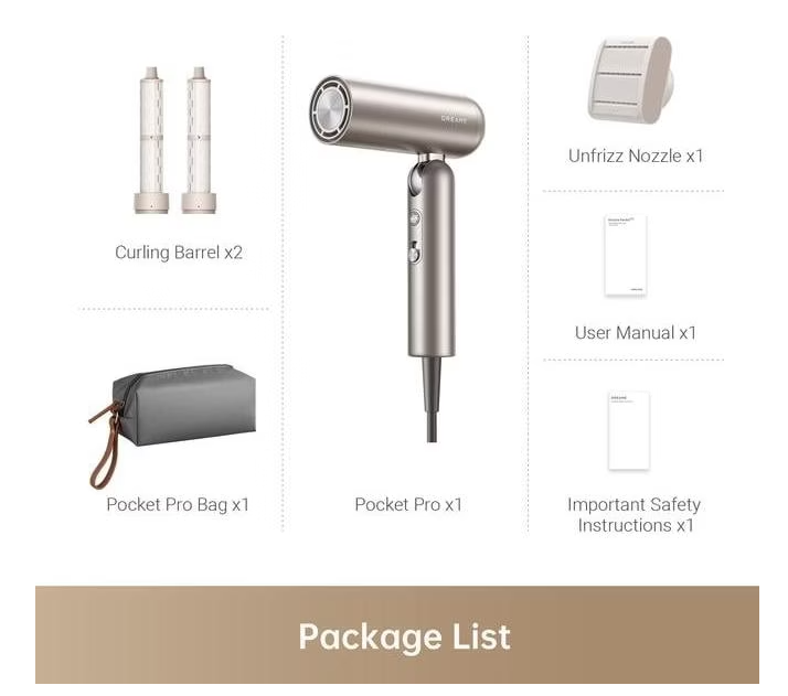 Dreame | Hair dryer | AHD51 Pocket Pro | 1300 W | Number of temperature settings 5 | Ionic function | Titanium Gold - Image 4