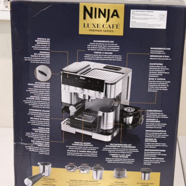 SALE OUT. Ninja ES601EU Luxe Café Premier Coffee maker, Stainless Steel | NINJA Espresso Coffee Maker | ES601EU Luxe Café Premier | Pump pressure 11 bar | Built-in milk frother | Ground | 1650 W | Black/Stainless Steel | DAMAGED PACKAGING