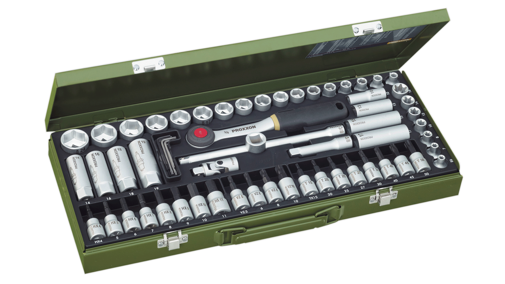 Proxxon | Socket and Ratchet Set, 3/8" | 65 pc(s)