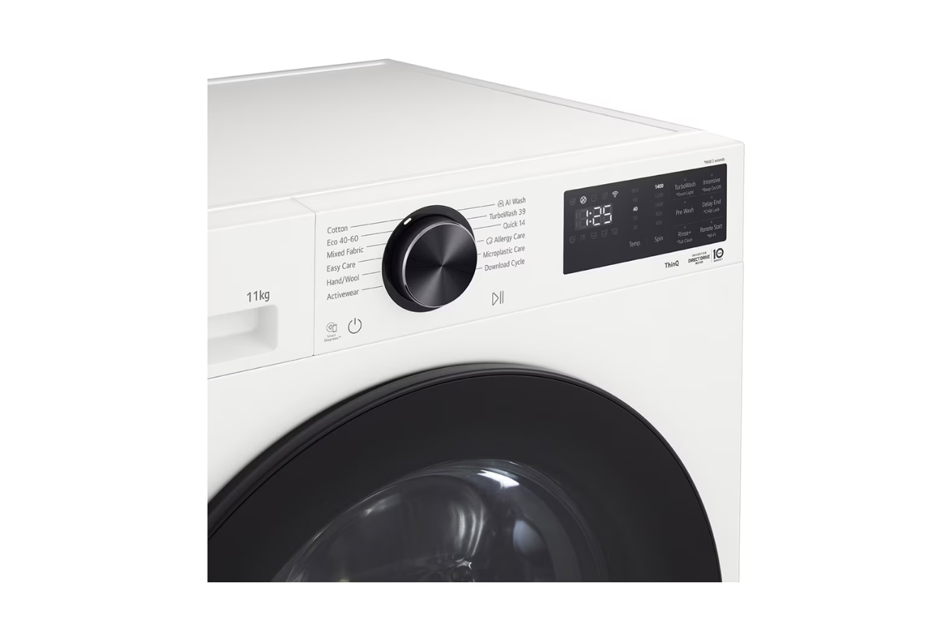 LG Washing machine | F4X5011TWB | Energy efficiency class A | Front loading | Washing capacity 11 kg | 1400 RPM | Depth 57 cm | Width 60 cm | Display | LED | Steam function | Direct drive | Wi-Fi | White - Image 9