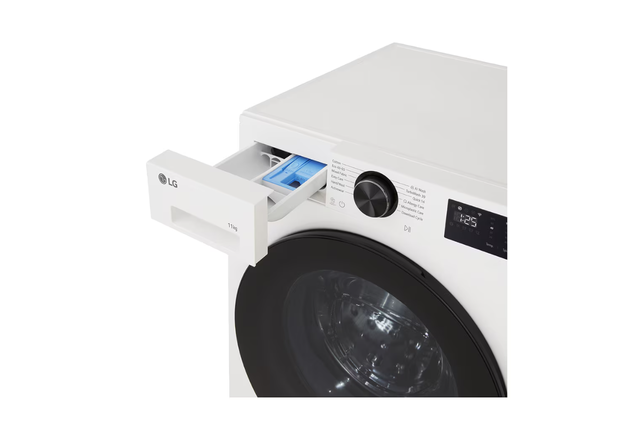 LG Washing machine | F4X5011TWB | Energy efficiency class A | Front loading | Washing capacity 11 kg | 1400 RPM | Depth 57 cm | Width 60 cm | Display | LED | Steam function | Direct drive | Wi-Fi | White - Image 11