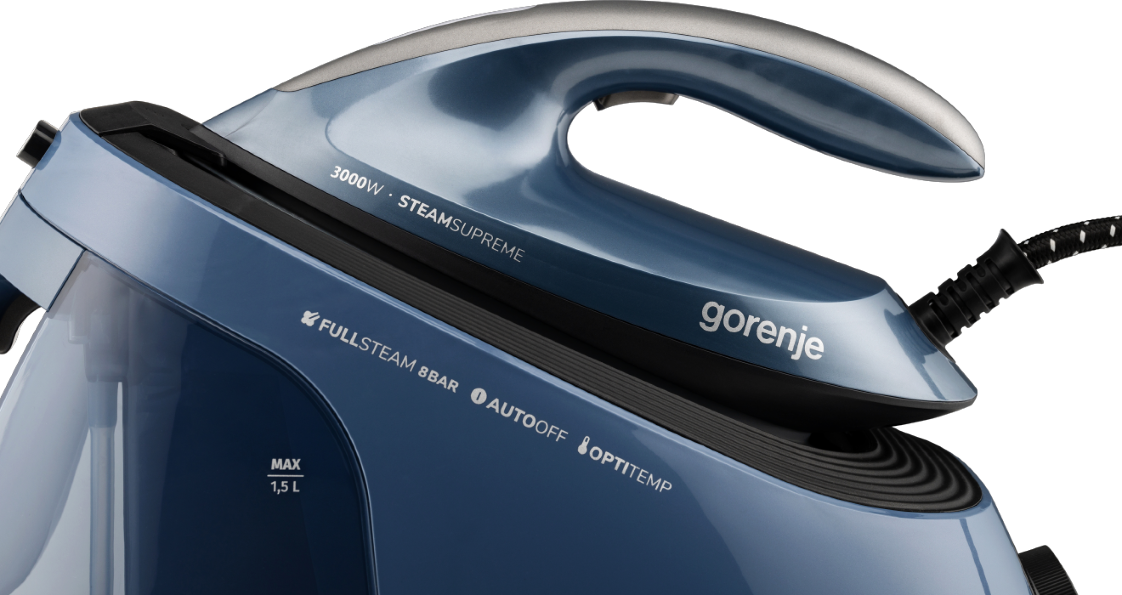 Gorenje Steam Generator Iron | SGD3000BBK | 3000 W | 8 bar | 1.5 L | Auto power off | Vertical steam function | Calc-clean function | Blue/Black - Image 5