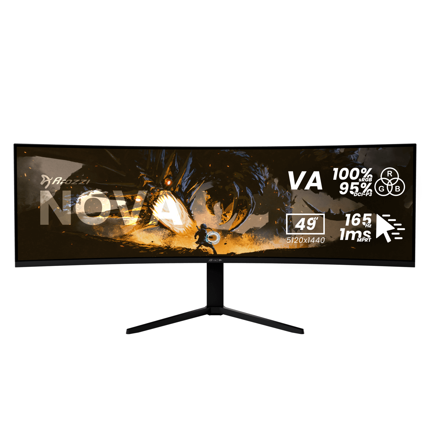 Arozzi Nova | 49 " | VA | 32:9 | 165 Hz | 4 ms | 5120 x 1440 pixels | 350 cd/m² | HDMI ports quantity 2 | Black