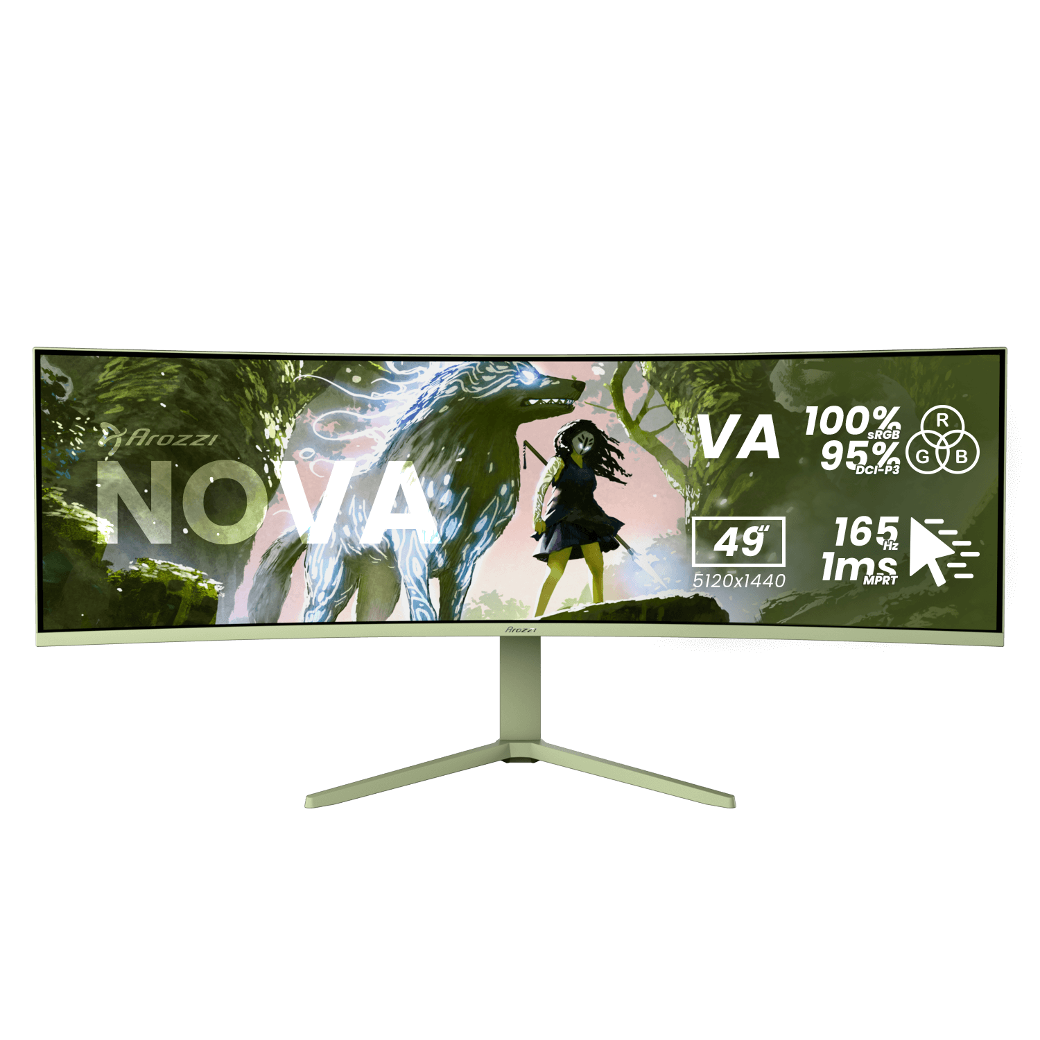 Arozzi Nova | 49 " | VA | 32:9 | 165 Hz | 4 ms | 5120 x 1440 pixels | 350 cd/m² | HDMI ports quantity 2 | Forest Green