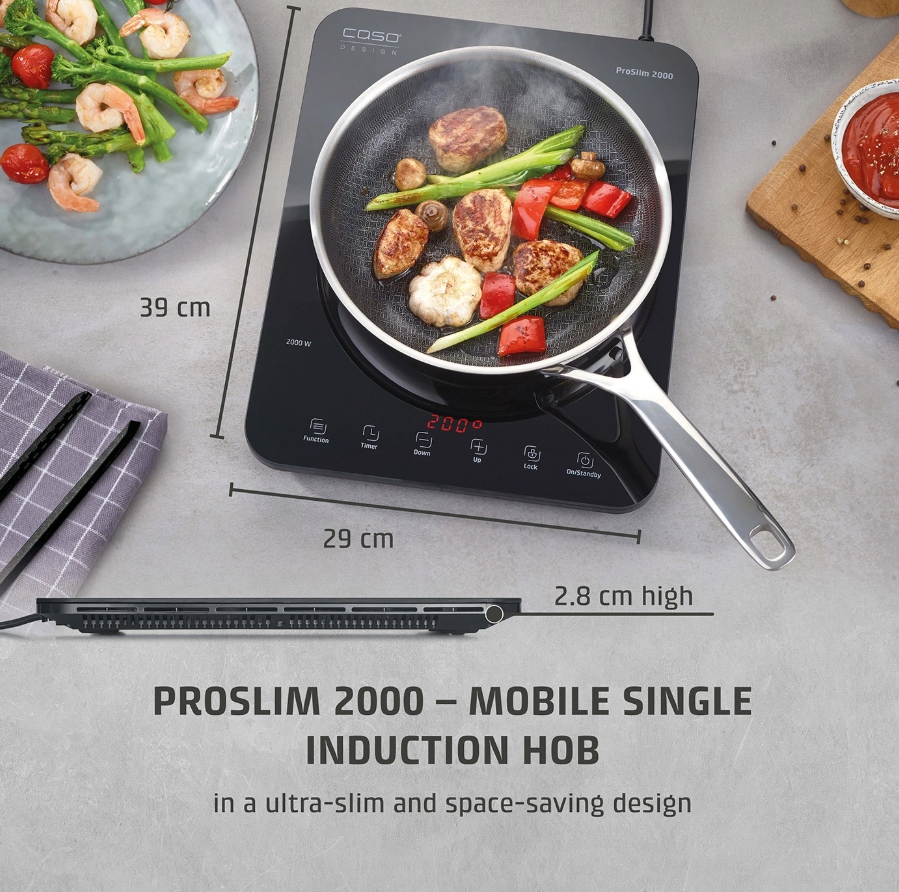 Caso Mobile Single Hob | ProSlim 2000 | Induction | Number of burners/cooking zones 1 | Touch | Timer | Black - Image 2