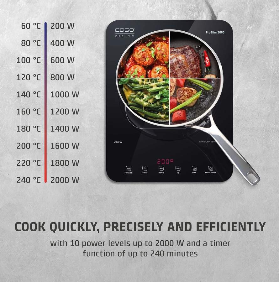 Caso Mobile Single Hob | ProSlim 2000 | Induction | Number of burners/cooking zones 1 | Touch | Timer | Black - Image 3
