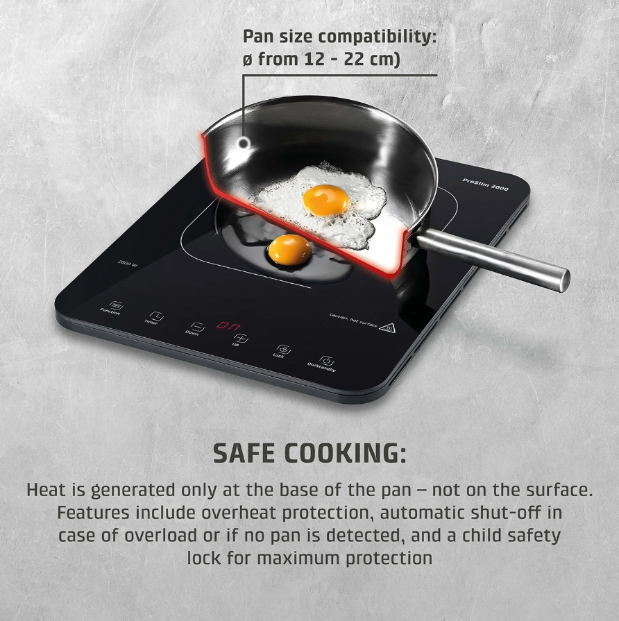 Caso Mobile Single Hob | ProSlim 2000 | Induction | Number of burners/cooking zones 1 | Touch | Timer | Black - Image 6