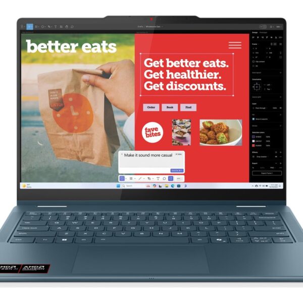 Lenovo Yoga 7 2-in-1 14AKP10 14 WUXGA Touch AMD AI R5 340/16GB/512GB/AMD Radeon 840M Graphics/WIN11 Home/ENG Backlit kbd/Tidal Teal/2Y Warra | Lenovo Yogsa (w/o 65W power adapter) 7 2-in-1 14AKP10 | Tidal Teal | 14 " | OLED | Touchscreen | WUXGA | 1920 x 1200 pixels | 60 Hz | Glossy | AMD Ryzen AI 5 | 340 | 16 GB | LPDDR5 | Solid-state drive capacity 512 GB | AMD Radeon Graphics | Windows Home 11 | 802.11be | Bluetooth version 5.4 | Keyboard language US international | Keyboard backlit | Warranty 24 month(s) | Battery warranty 12 month(s)