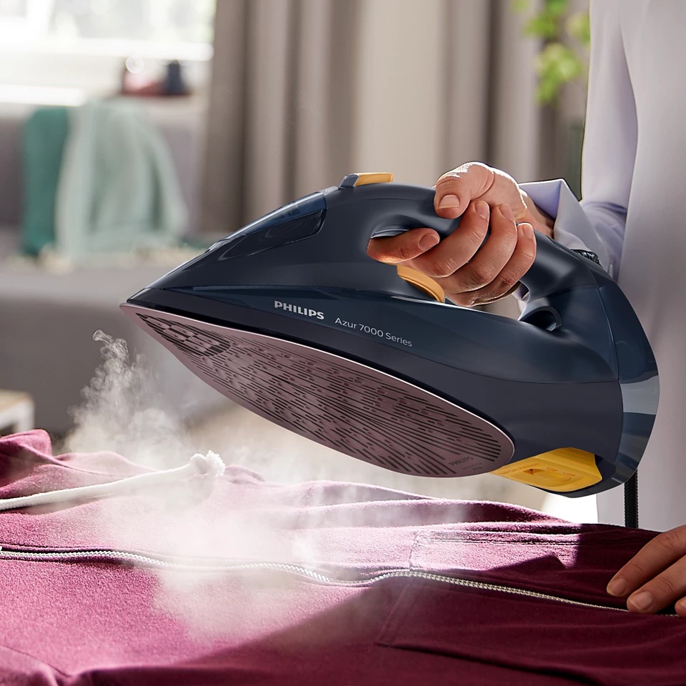 Philips DST7060/20 7000 Series | Steam Iron | 3000 W | Water tank capacity 300 ml | Continuous steam 55 g/min | Steam boost performance 250 g/min | Blue/Yellow - Image 3