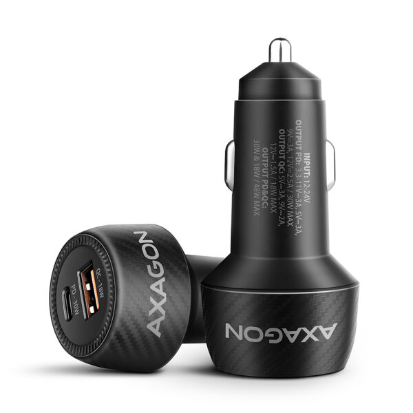 AXAGON Car charger 48W, USB-A + USB-C, PD3.0/PPS/QC4+/SFC | PWC-PQ48