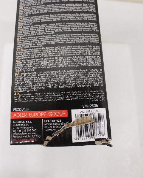 SALE OUT. Adler Nut Cookie Maker | AD 3071 | 750 W | Number of pastry 12 | Nuts | Black | DAMAGED PACKAGING