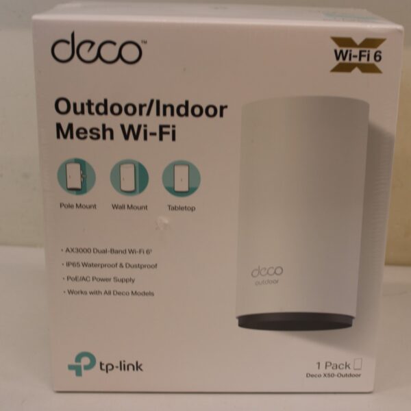 SALE OUT. TP-LINK Deco X50-Outdoor AX3000 Outdoor Whole Home Mesh WiFi 6 Unit | SALE OUT. TP-LINK AX3000 Outdoor Whole Home Mesh WiFi 6 Unit | Deco X50-Outdoor | 802.11ax | 10/100/1000 Mbit/s | Ethernet LAN (RJ-45) ports 2 | Mesh Support Yes | MU-MiMO Yes | No mobile broadband | 24 month(s) | DAMAGED PACKAGING