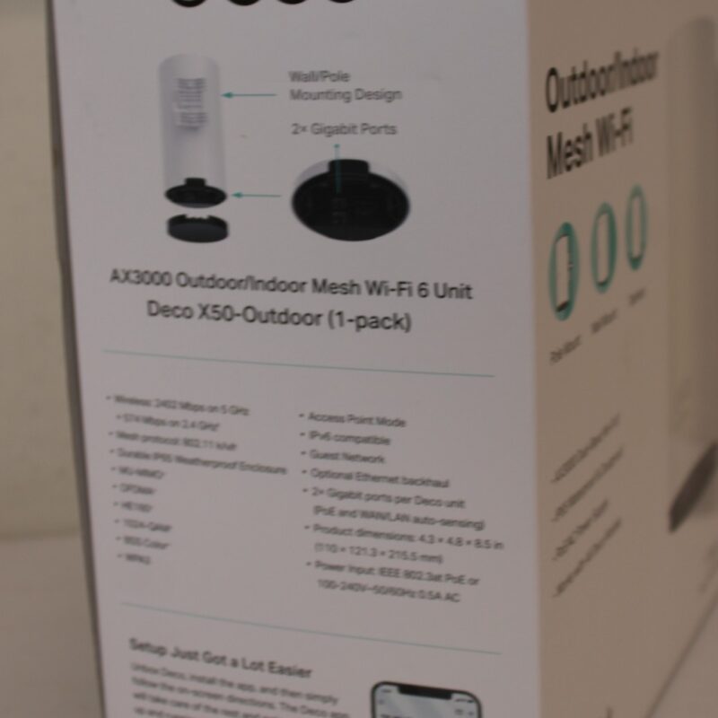 SALE OUT. TP-LINK Deco X50-Outdoor AX3000 Outdoor Whole Home Mesh WiFi 6 Unit | SALE OUT. TP-LINK AX3000 Outdoor Whole Home Mesh WiFi 6 Unit | Deco X50-Outdoor | 802.11ax | 10/100/1000 Mbit/s | Ethernet LAN (RJ-45) ports 2 | Mesh Support Yes | MU-MiMO Yes | No mobile broadband | 24 month(s) | DAMAGED PACKAGING - Image 3