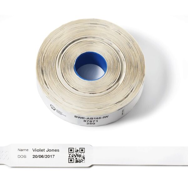 Brother BWE-AB165-IW Direct Thermal Wristbands for Infants (250 pcs per roll) | Brother