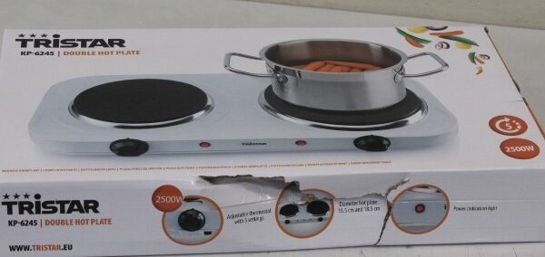 SALE OUT. Tristar KP-6245 Hot plate, 2 thermostats, 2 burners, 5 adjustable settings, Heat resisting housing, 1500W&1100W, White | Tristar | Free standing table hob | KP-6245 | Hob type Electric | White | DAMAGED PACKAGING, DENT CORPUS