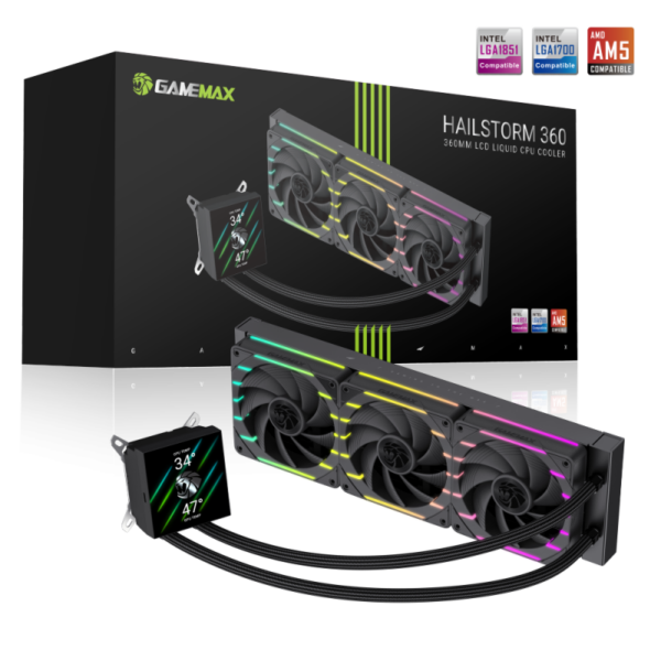 Gamemax CPU Liquid Cooler | HAILSTORM 360 LCD BK | Black