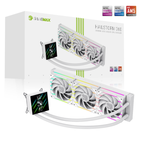 Gamemax CPU Liquid Cooler | HAILSTORM 360 LCD WH | White