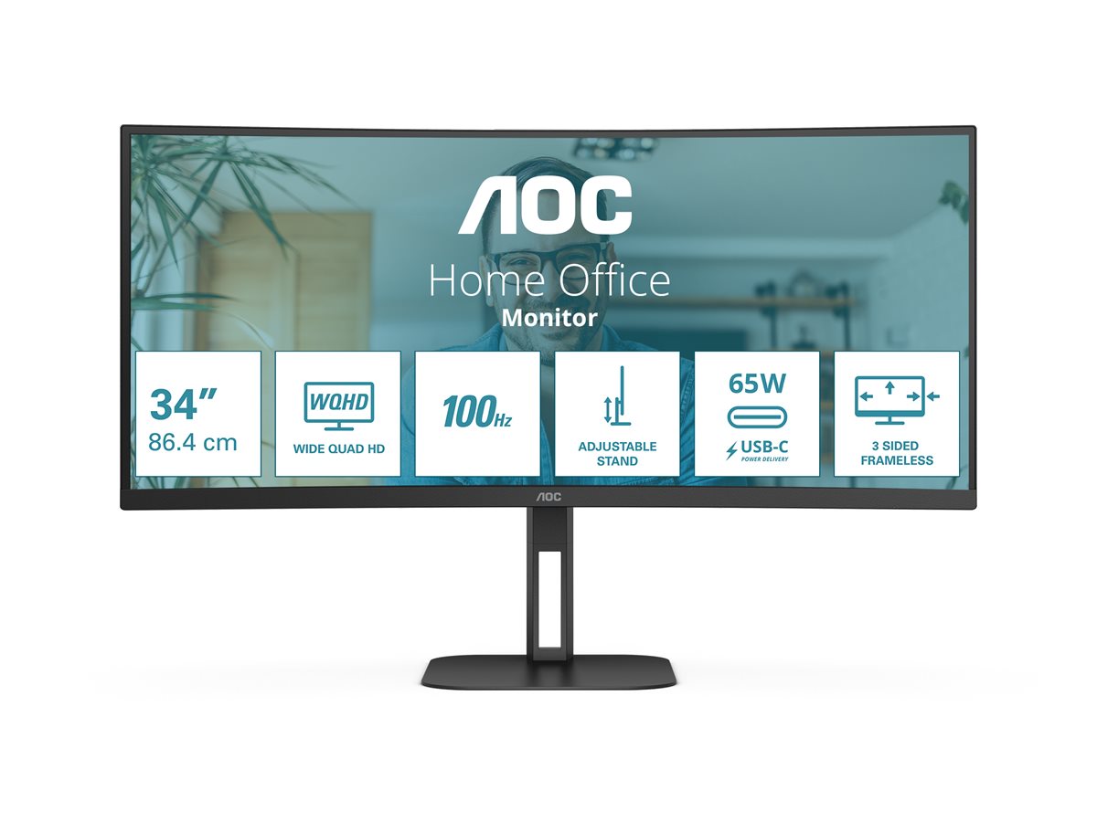 AOC | Curved Monitor | CU34V5C/BK | 34 " | VA | WQHD | 21:9 | 100 Hz | 4 ms | 3440 x 1440 | 300 cd/m² | HDMI ports quantity 1 - Image 8