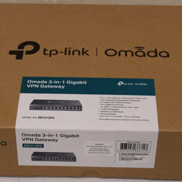 SALE OUT. TP-LINK Omada 3-in-1 Gigabit VPN Router | ER7212PC | 802.1q | 10/100/1000 Mbit/s | Ethernet LAN (RJ-45) ports 8 | Mesh Support No | MU-MiMO No | No mobile broadband | 24 month(s) | USED, SCRATCHED ON BACK