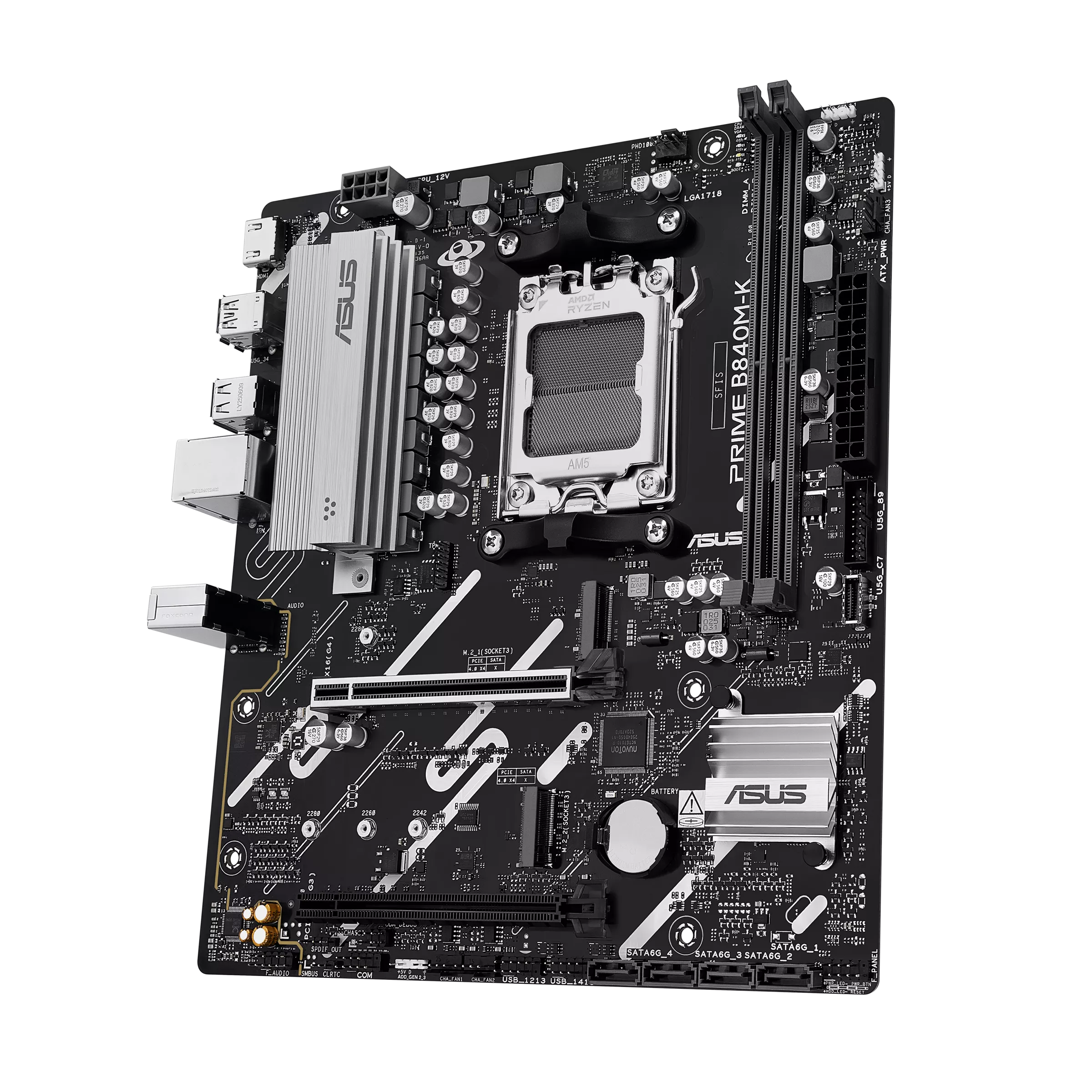 Asus PRIME B840M-K | Processor family AMD | Processor socket AM5 | DDR5 | Supported hard disk drive interfaces SATA, M.2 | Number of SATA connectors 2 - Image 3