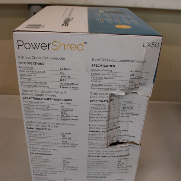 SALE OUT. Powershred | LX50 | Black | 17 L | Credit cards shredding | DAMAGED PACKAGING | Paper handling standard/output 9 sheets per pass | Cross-Cut Shredder | Warranty 24 month(s)