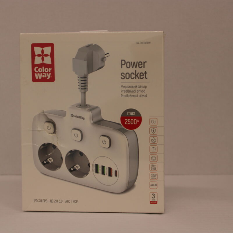 SALE OUT. ColorWay CW-CHE24PDW Power Socket: 2xEU plugs/3xUSB-A/1xUSB-C White 2.5M | ColorWay Power Socket | CW-CHE24PDW | DAMAGED PACKAGING
