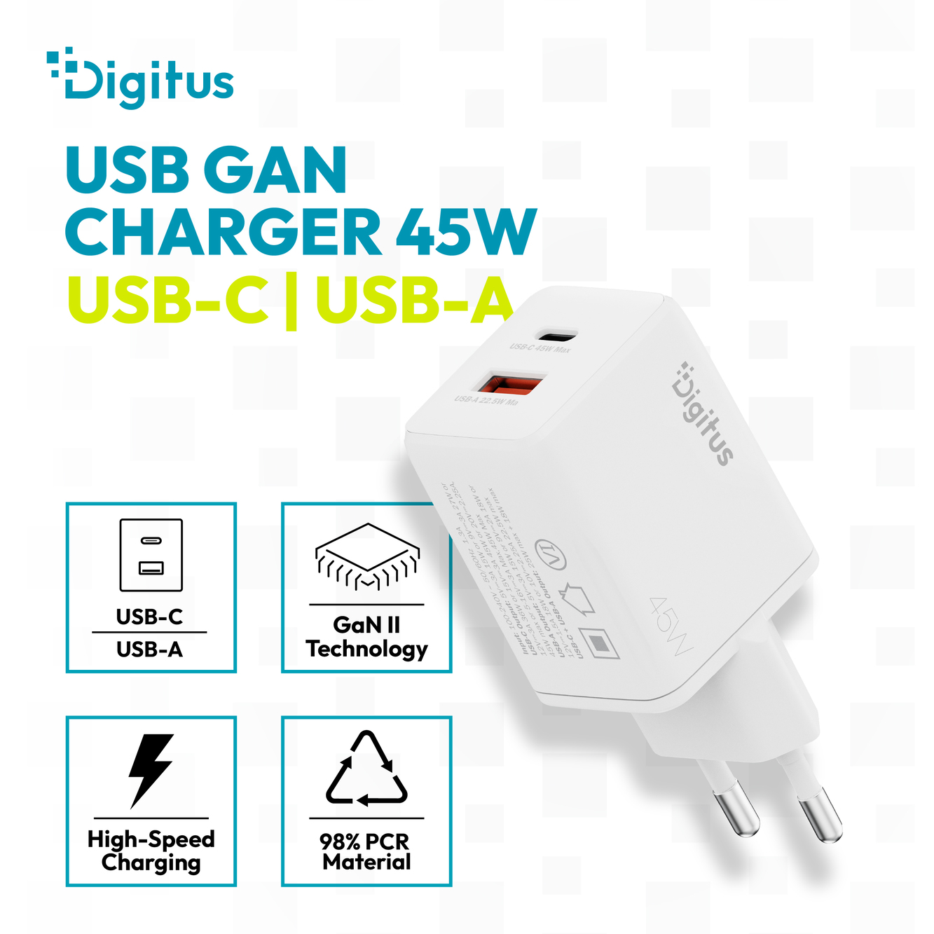 Digitus USB GaN Charger 45W, 1x USB-C, 1x USB-A | DA-10302 - Image 3