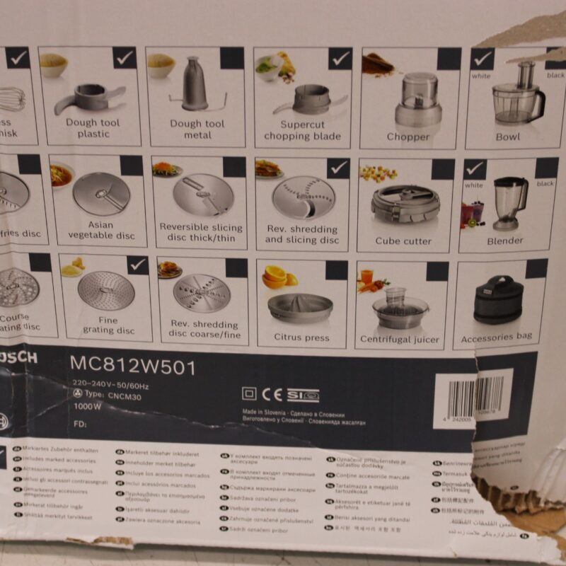 SALE OUT. Bosch Food Processor MultiTalent 8 | MC812W501 | 1000 W | Number of speeds 2 | Bowl capacity 3.9 L | Blender | White | DAMAGED PACKAGING - Image 2