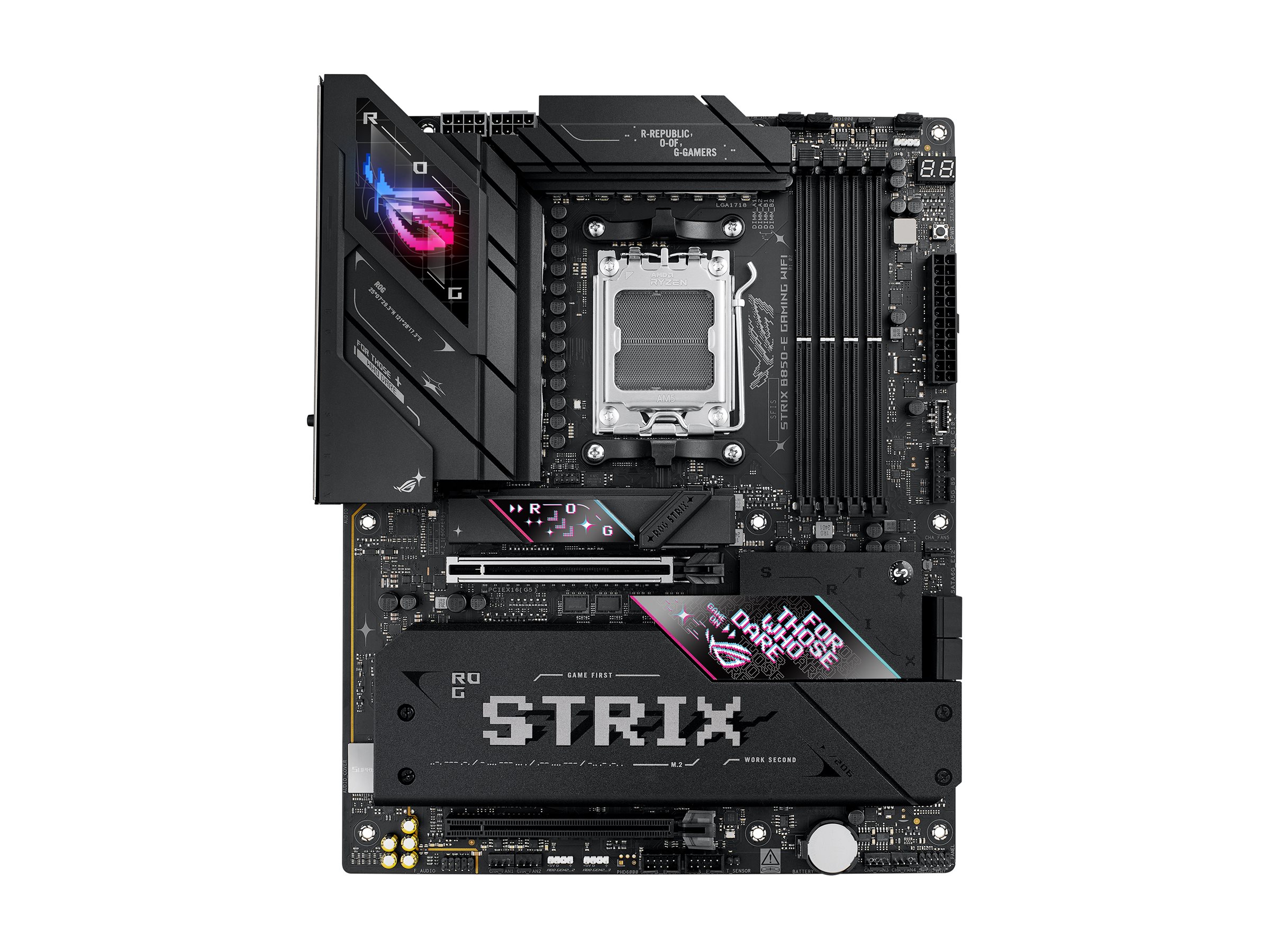 Asus ROG STRIX B850-E GAMING WIFI | Processor family AMD | Processor socket AM5 | DDR5 | Supported hard disk drive interfaces SATA, M.2 | Number of SATA connectors 4 - Image 3