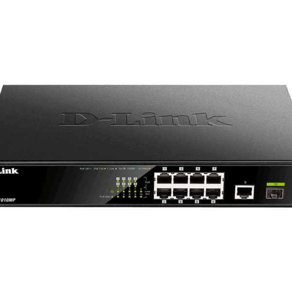 D-Link | 10 Gigabit port Switch with PoE | DGS-1010MP | Unmanaged | Desktop / Rackmount | Gigabit Ethernet (copper) ports quantity 1 | SFP ports quantity 1 | Power over Ethernet (PoE) ports quantity 8