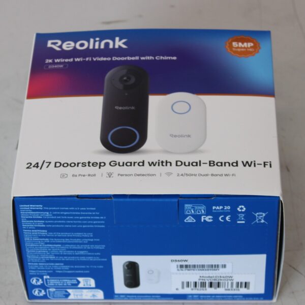 SALE OUT. Reolink D340W Smart 2K+ Wired WiFi Video Doorbell with Chime | Reolink | D340W Smart 2K+ Wired WiFi Video Doorbell with Chime | UNPACKED, SCRATCHES