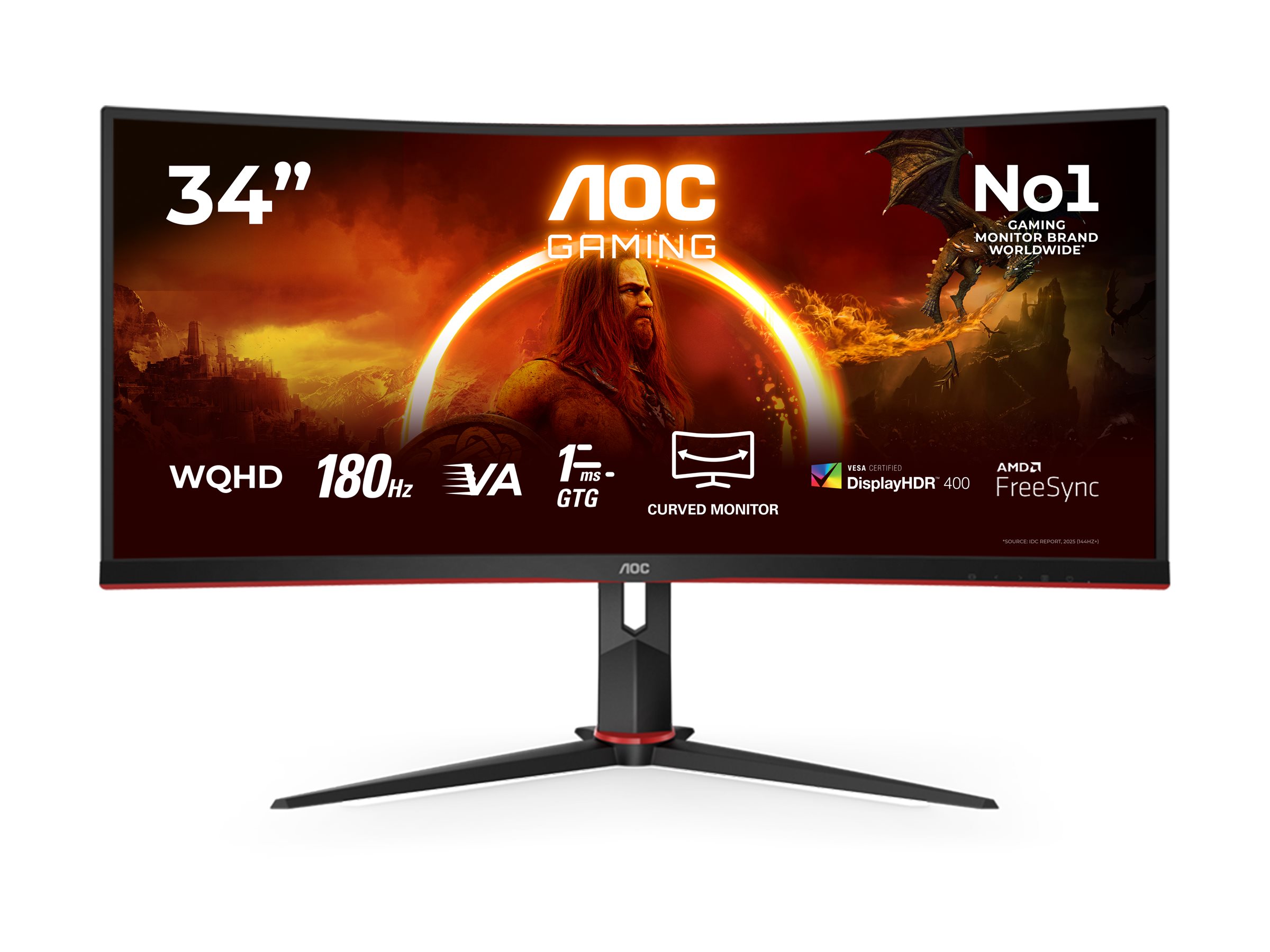AOC | Gaming Monitor | CU34G2XP/BK | 34 " | VA | 21:9 | 180 Hz | 1 ms | 3440 x 1440 pixels | HDMI ports quantity 2 | Black - Image 3