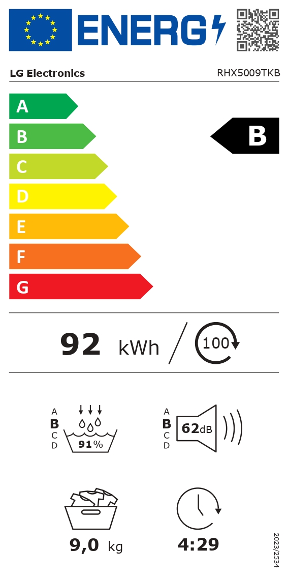 LG Dryer Machine | RHX5009TKB | Energy efficiency class Class B | Front loading | 9 kg | Digital | Heat pump | Depth 66 cm | Wi-Fi | White - Image 10