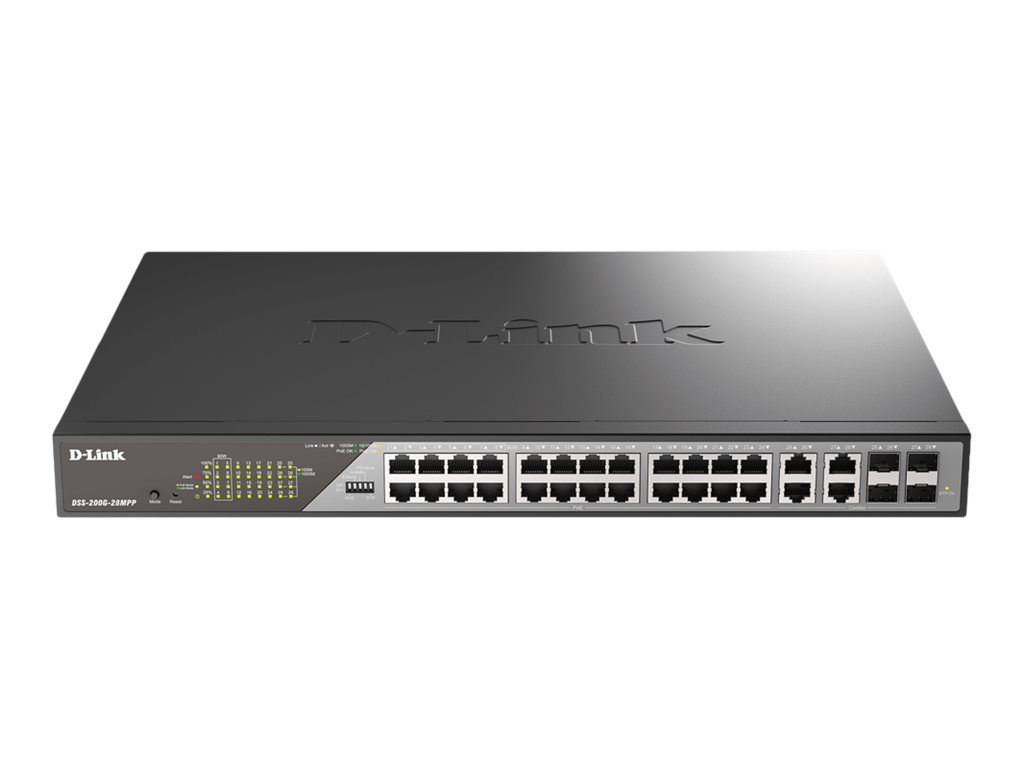 D-Link DSS-200G-28MPP/E 28-Port Gigabit Smart Managed PoE+ Switch | 24 PoE+ Ports (518 W) + 4 Combo SFP Ports | D-Link