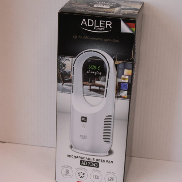 SALE OUT. Adler Bladeless Rechargeable Fan | AD 7343 | Desk Fan | Diameter 14 cm | Number of speeds 3 | White | DAMAGED PACKAGING