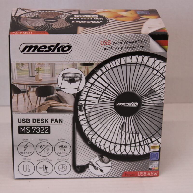 SALE OUT. Mesko Fan | MS 7322 | Desk Fan USB | 4.5 W | Diameter 15 cm | Number of speeds 1 | Oscillation | Black | DAMAGED PACKAGING