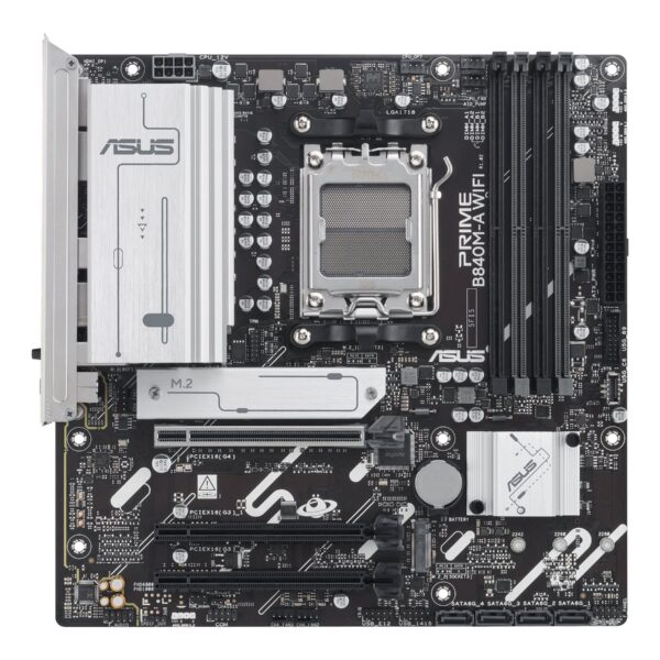 Asus PRIME B840M-A WIFI | Processor family AMD | Processor socket AM5 | DDR5 SDRAM | Supported hard disk drive interfaces SATA, M.2 | Number of SATA connectors 4