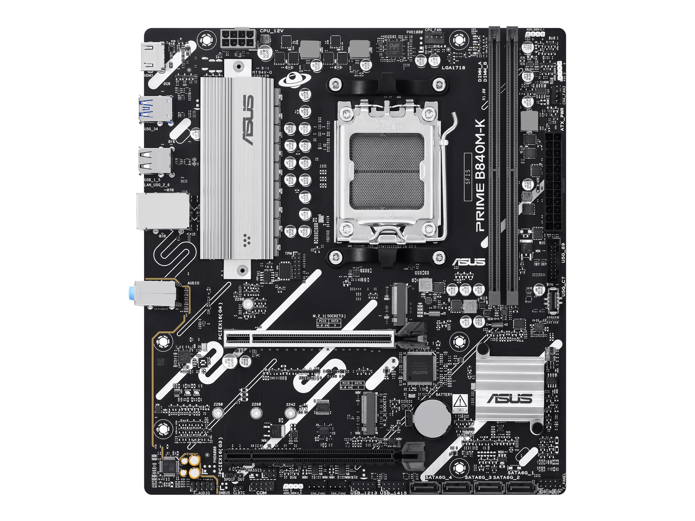 Asus PRIME B840M-K | Processor family AMD | Processor socket AM5 | DDR5 | Supported hard disk drive interfaces SATA, M.2 | Number of SATA connectors 2 - Image 2