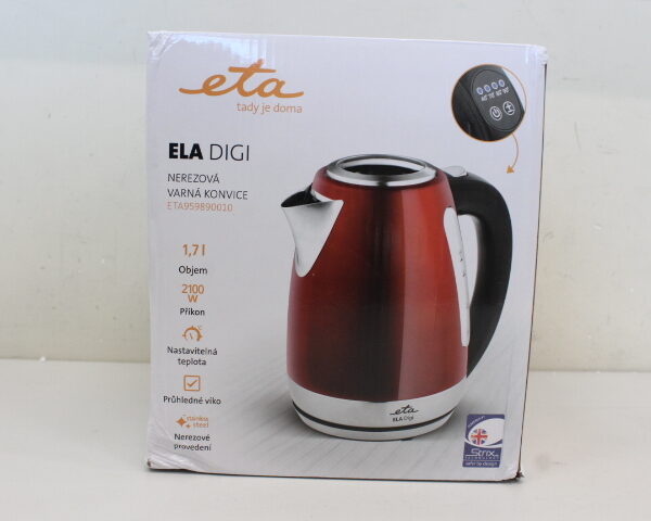 SALE OUT. ETA | Kettle | Ela Digi ETA959890010 | Electric | 2200 W | 1.7 L | Stainless steel | 360° rotational base | Red | DAMAGED PACKAGING