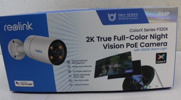 SALE OUT. Reolink ColorX Series P320X 2K 4MP True Color Night Vision PoE Camera | Reolink | 2K True Color Night Vision PoE Camera | ColorX Series P320X | 18 month(s) | Bullet | 4 MP | 4mm/F1.0 | IP67 | H.264 | Micro SD, Max. 256GB | DEMO