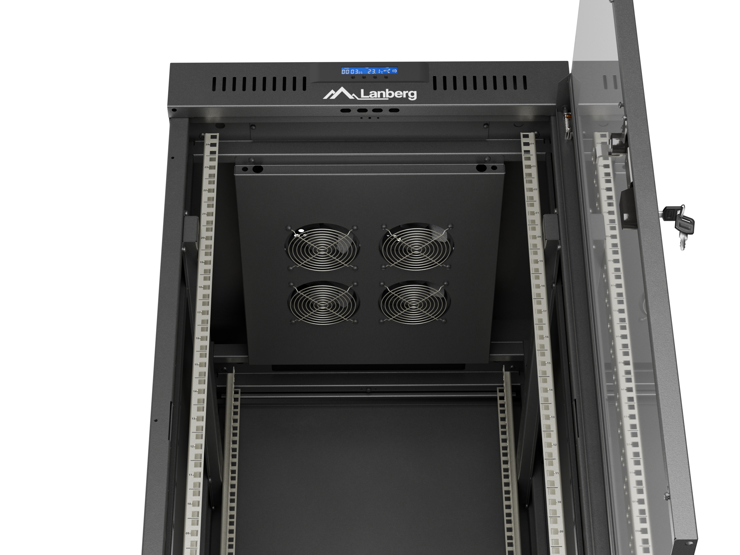 Lanberg Rack cabinet 19" free-standing 24U/600x800 (flat pack) with glass door LCD V2 | FF01-6824-12BL | Black - Image 9