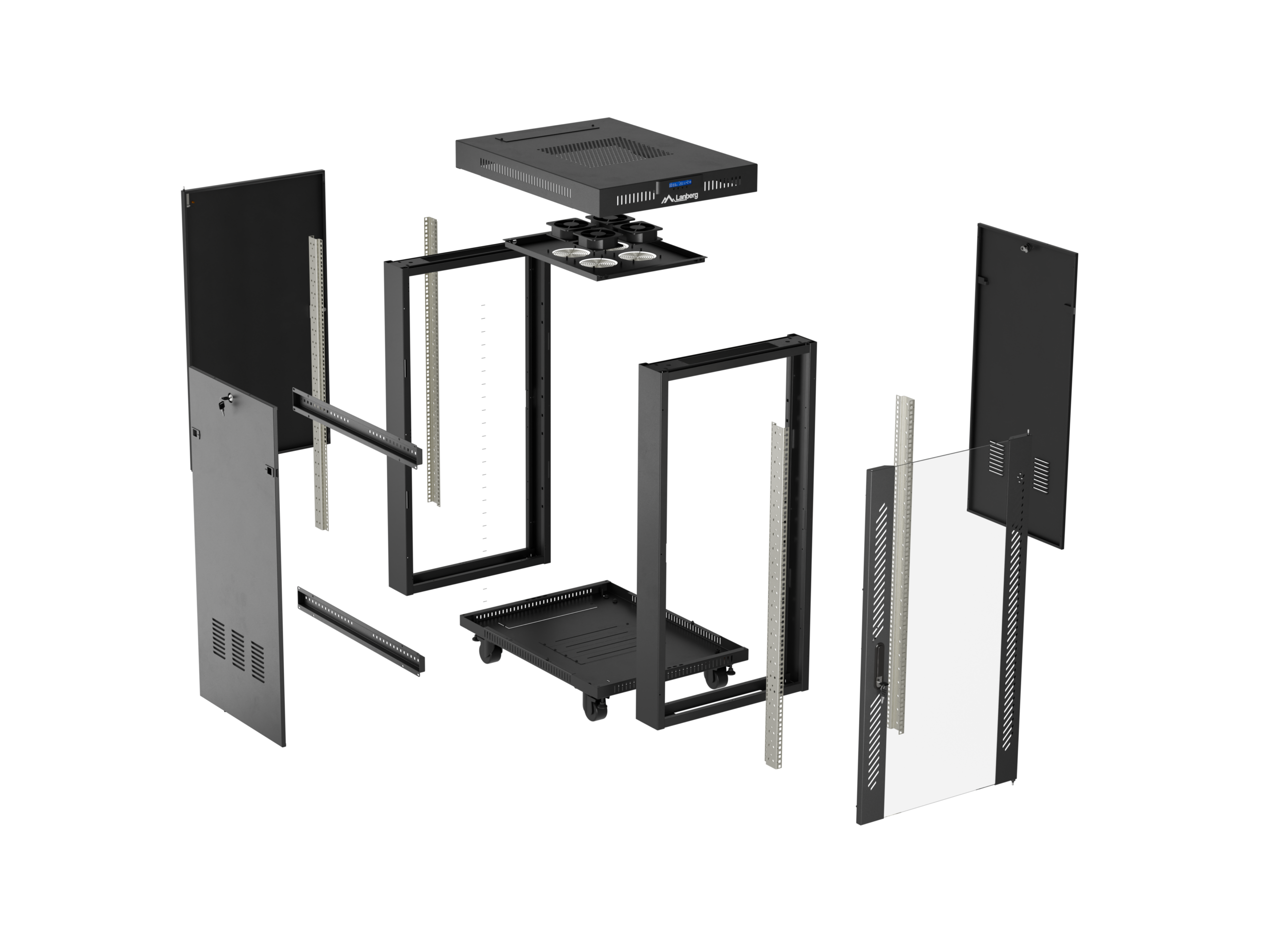 Lanberg Rack cabinet 19" free-standing 24U/600x800 (flat pack) with glass door LCD V2 | FF01-6824-12BL | Black - Image 12