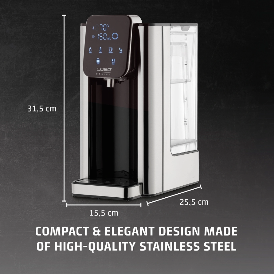 Caso HW 666 Inox | Turbo Hot Water Dispenser | Electric | 2200-2600 W | 2.7 L | Plastic/Stainless Steel | Stainless steel/Black - Image 2