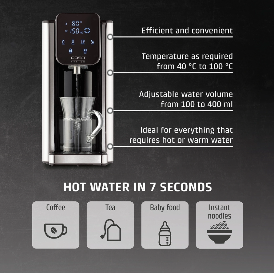Caso HW 666 Inox | Turbo Hot Water Dispenser | Electric | 2200-2600 W | 2.7 L | Plastic/Stainless Steel | Stainless steel/Black - Image 3