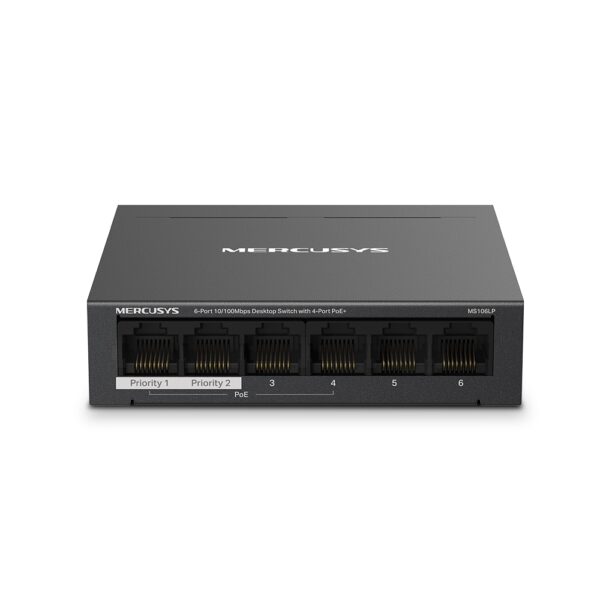 MS106LP | Mercusys 6-Port 10/100 Mbps Desktop Switch with 4-Port PoE+ | Desktop | 10/100 Mbps (RJ-45) ports quantity 6